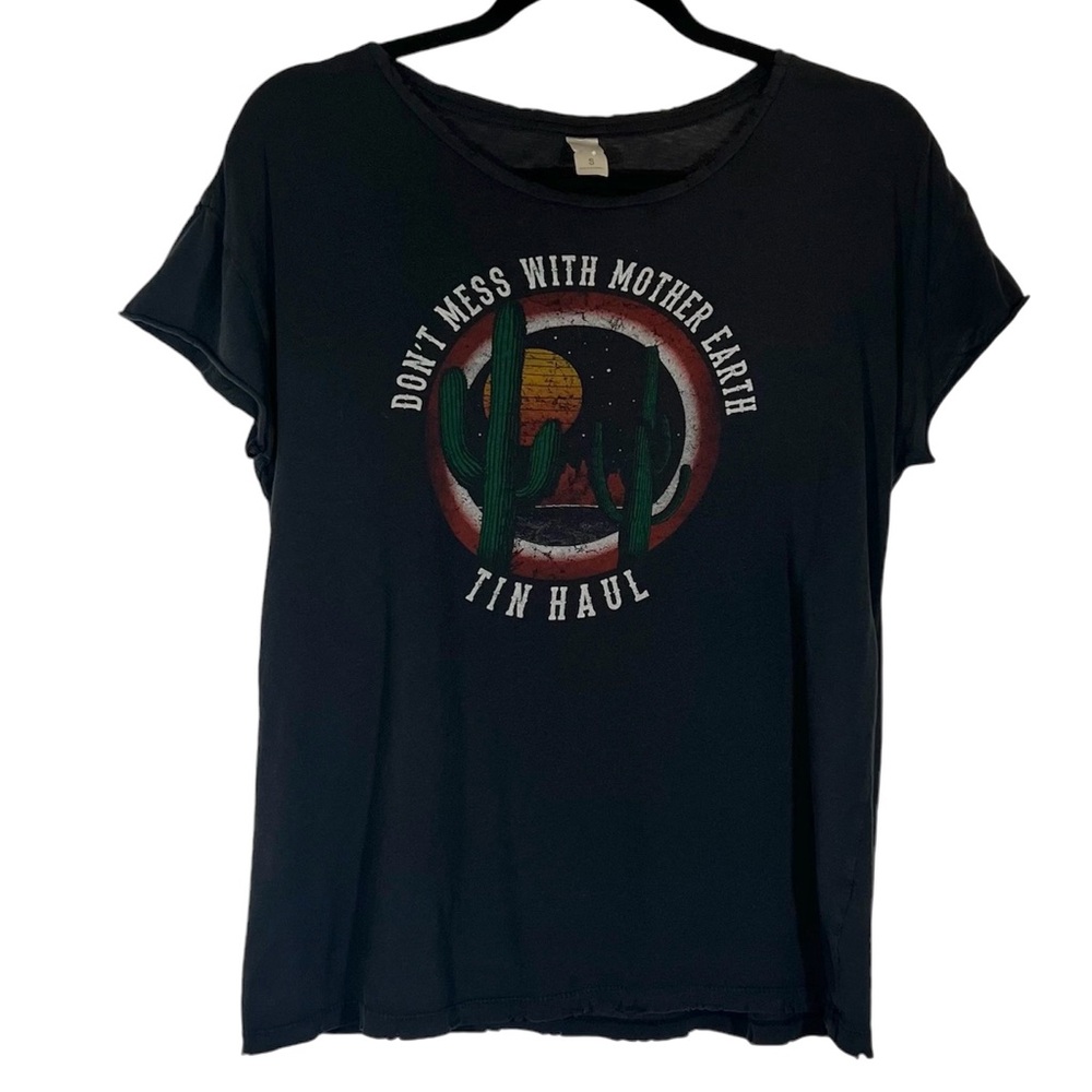 Tin Haul Vintage Style Western Desert Graphic T-Shirt Black Distressed Womens S